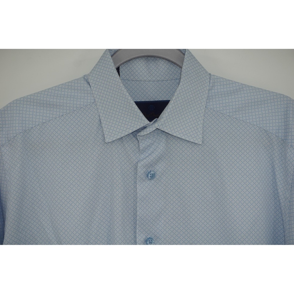 David Donahue Dress Shirt Blue Geometric Slim Fit Long Sleeve‎ Men's 16 32/33